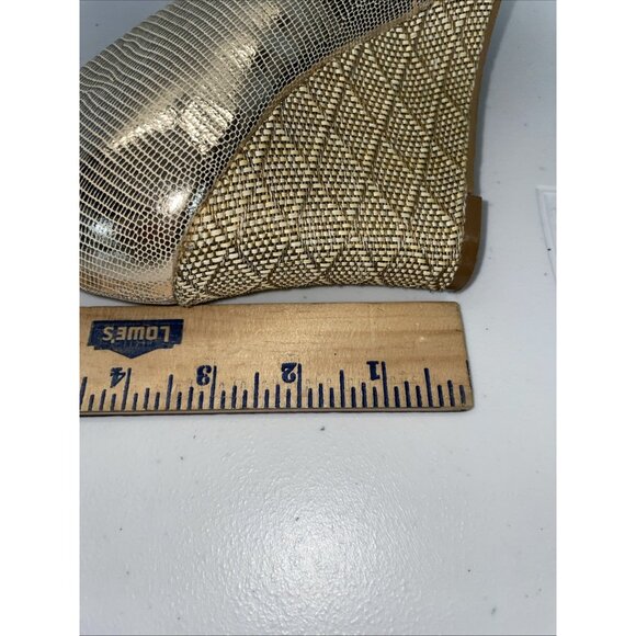 Lilly Pulitzer Sz 7.5 Gold Resort Chic Peep Toe Wedge Pumps Womens Shoes Leather - Picture 8 of 8